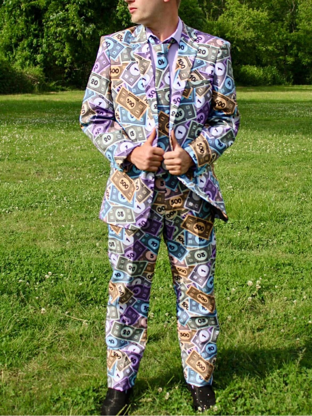 Novelty Money-Print Men's Suit Blazer & Pants - Multicolor
